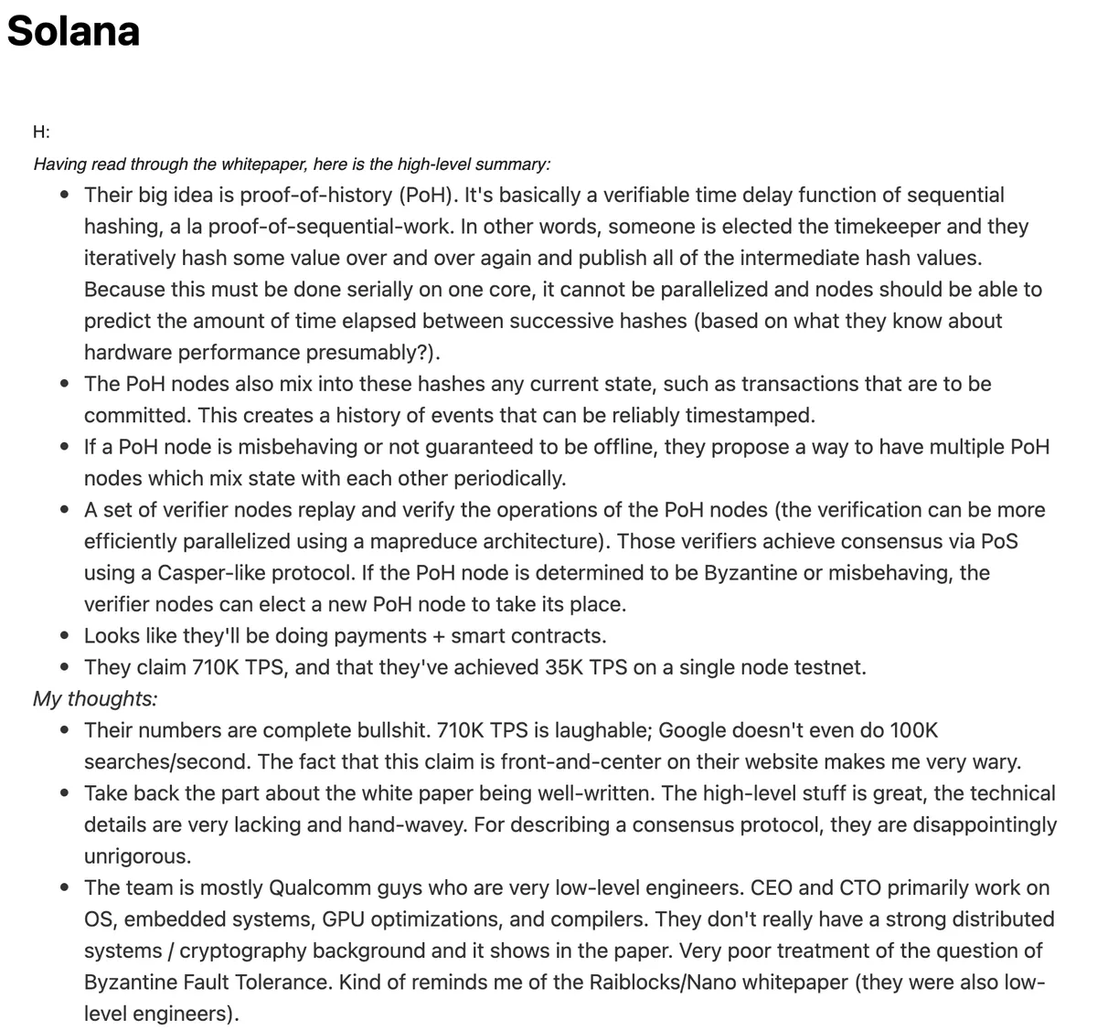 Haseeb Qureshi’s Solana whitepaper critique