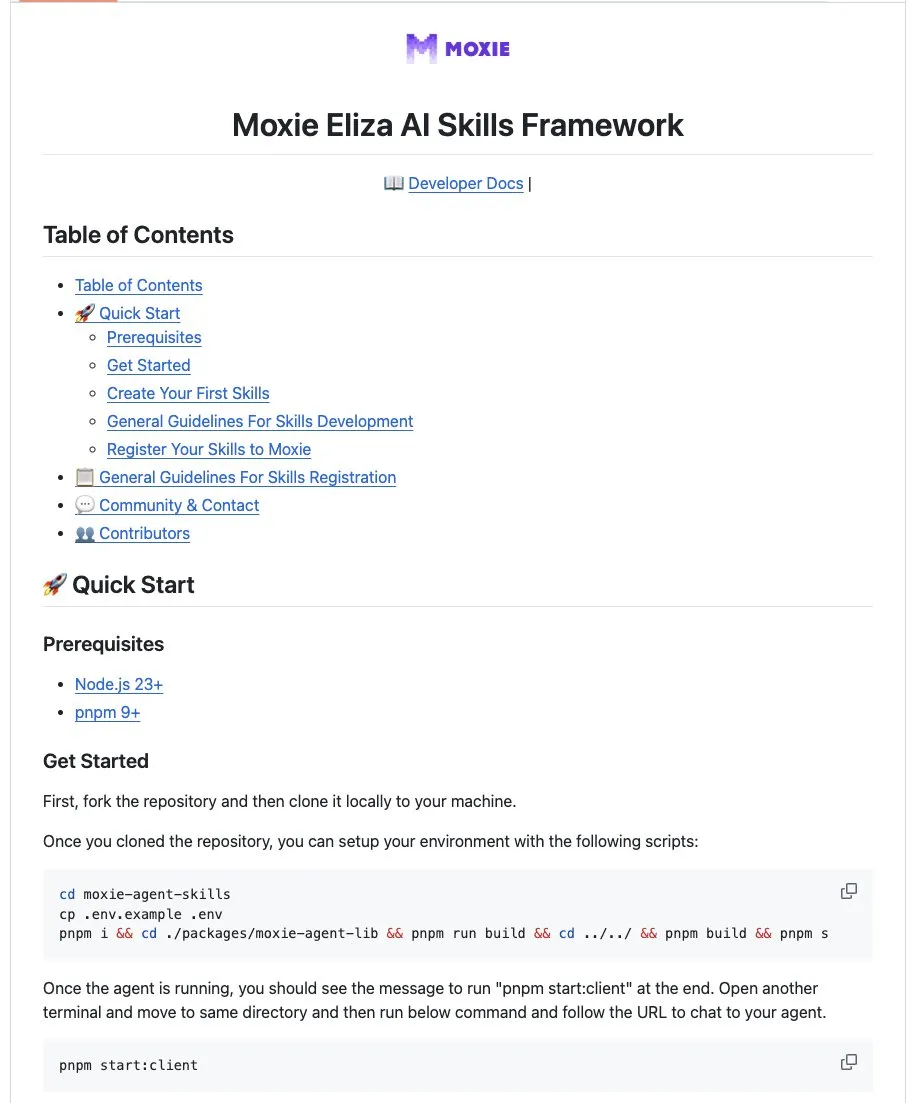 Moxie Eliza AI Skills Framework documentation screenshot