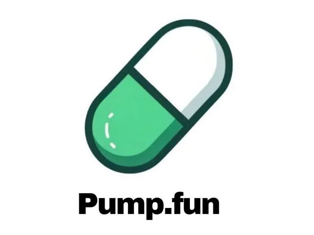 Pump.fun logo featuring a green and white capsule with the text Pump.fun below