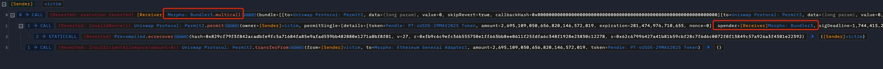 Screenshot of a simulated attack showing token theft via Bundler3 multicall