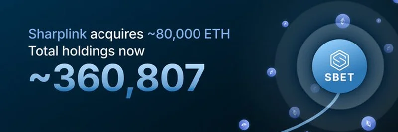 SharpLink Gaming Acquires 80,000 ETH, Boosts SBET Holdings to 360,807