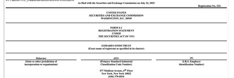 21Shares Files S-1 for Ondo Finance Spot ETF: A Breakthrough for ERC-20 Tokens