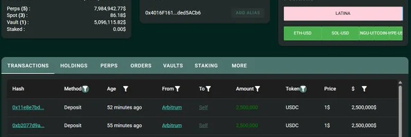 Whale Moves $7.95M USDC into HyperLiquid for Meme Coin Trading Surge