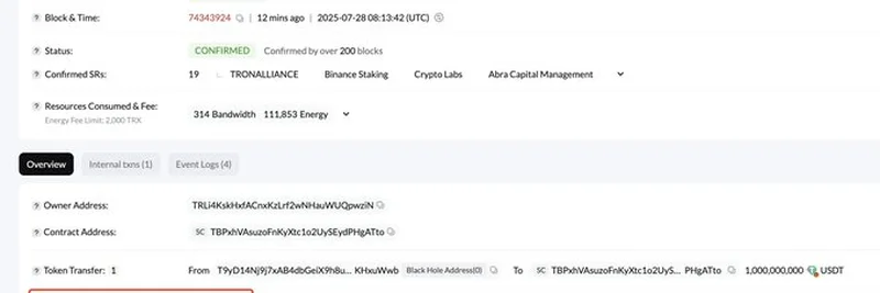 泰达币在Tron上零手续费铸造10亿USDT：对加密市场意味着什么