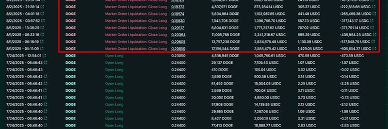 クジラの3.09百万ドルのDogecoin清算：Hyperliquidクラッシュで何が起きたのか？
