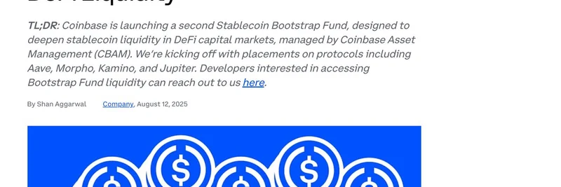 Coinbase 重新推出 Stablecoin Bootstrap Fund：为 Meme 代币交易者增强 DeFi 流动性