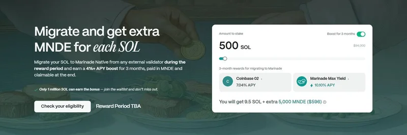 Marinade Finance 推出 Project Migrate：迁移已质押的 SOL 可额外赚取 MNDE 奖励