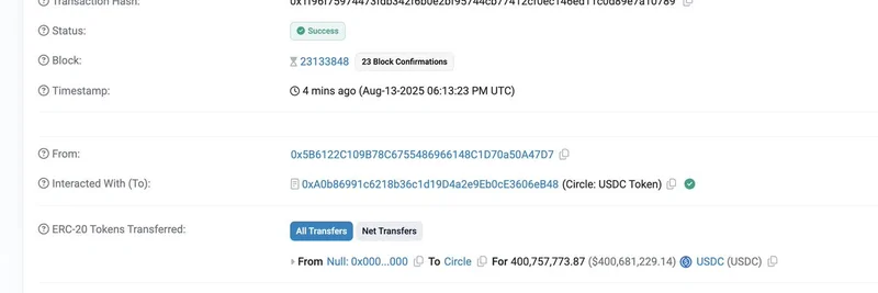 Circle Mints $400 Million USDC on Ethereum: Implications for Meme Tokens