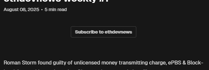 Ethereum Dev News > ***- Roman Storm's guilty verdict for conspiracy and unlicensed money transmission is mentioned in the intro.*** Weekly #1: Key Updates for Meme Tokens and Privacy