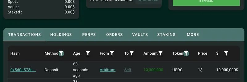 비트코인 OG, HyperLiquid에 2천만 달러 USDC 예치하고 ETH 6배 레버리지 롱 포지션 개시