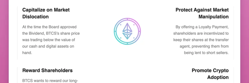 BTCS, ETH Bividend 출시: TradFi의 밈 같은 tokenomics 도입