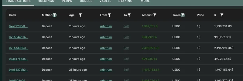 暗号クジラが約1,100万USDCをHyperliquidに入金し、3倍レバで$XPLをロング — 現在約$519Kの含み損