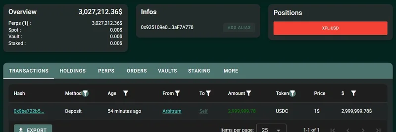 クジラがHyperliquidにUSDC300万ドルを入金しXPLをショート：ミームトークンのボラティリティに何を意味するか