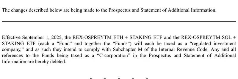 Rex Osprey Solana Staking ETF Switches to RIC Tax Setup Ahead of Spot ETF Wave