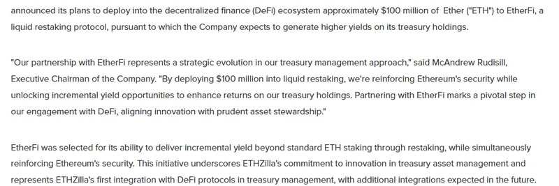 ETHZilla, Ether.fi에 1억 달러 상당 ETH 배치: 이더리움 DeFi 성장에 대한 강력한 신호
