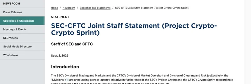 SEC 和 CFTC 发布 Project Crypto Sprint：这对 2025 年的 Meme 代币意味着什么