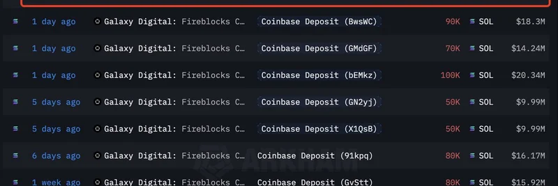 Galaxy Digital 向 Coinbase 存入 93.5 万 SOL（约 1.91 亿美元）：这对 Solana 表情包代币意味着什么