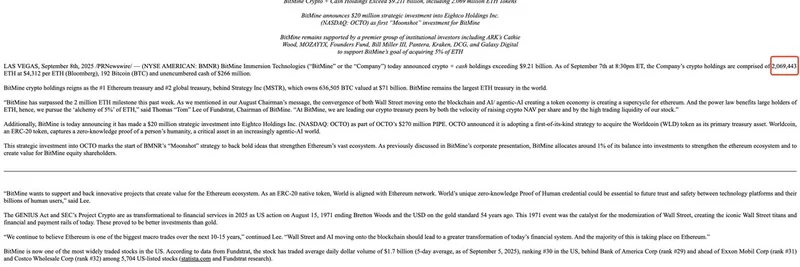 BitMine Accumulates $881M More ETH, Hits $9B Holdings: Implications for Crypto Market