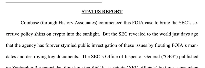 SEC 문서 파기 폭로: 코인베이스, 게이리 겐슬러 시대의 규제 위선에 도전