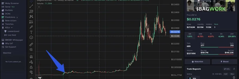 Solana에서 $BAGWORK 밈 토큰이 1000% 폭등: 스마트 머니의 초기 베팅