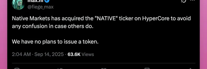解读“No Token”梗：Hyperliquid 的 Native Markets 在空投猜测中抢下 NATIVE 代码