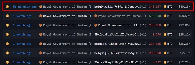 Bhutan's Royal Government Transfers 343 BTC Worth $40M to New Wallet: CEX Deposit on Horizon?