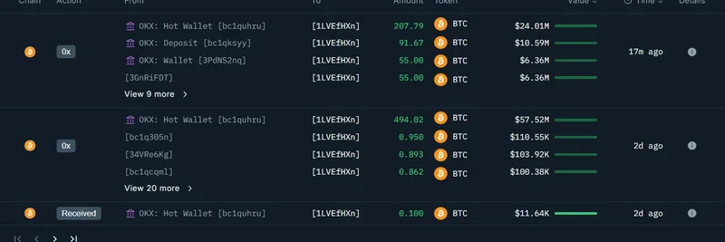 比特币鲸鱼从 OKX 提走 1000 BTC：对加密市场与 meme 代币意味着什么