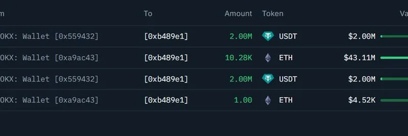 신규 암호화폐 고래, OKX에서 4,311만 달러(ETH 10,282개 + USDT 400만 달러) 인출: 밈 토큰 시장에 미칠 영향
