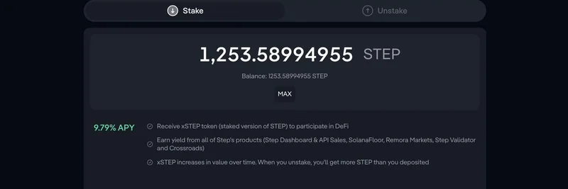 希薄化なしの利回りを手に入れる：Solanaで$STEPをstakingしてxSTEPを獲得