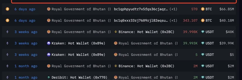 不丹王国政府将419.5 BTC转入新钱包：最新加密持仓更新