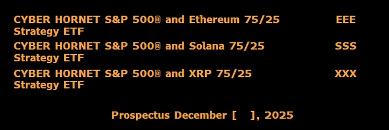 Cyber Hornet ETFs Introduce S&P 500 and Crypto 75/25 Strategy for Solana, Ethereum, and XRP