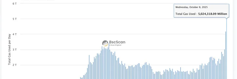 BNB Smart Chainが1日で5Tガス使用の記録更新：ミームトークンとオンチェーン取引への影響