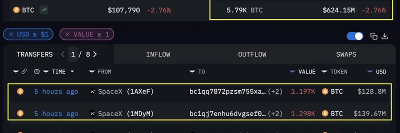 SpaceX Transfers $268M in Bitcoin: Internal Shuffle or Market Signal Amid Meme Coin Volatility?