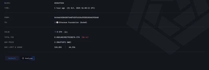 Ethereum Foundation、$650M相当のETH移動を定期的なウォレット移行と説明