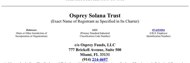 Osprey Funds, Solana ETF용 S-1 제출: SOL과 밈 토큰에 미칠 영향