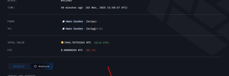 비트코인 고래 오웬 건든, 2,149만 달러 상당 BTC 21.49M를 크라켄에 입금: 암호화폐 시장에 미칠 영향