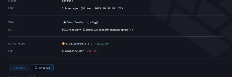 Bitcoin Whale Owen Gunden Deposits $53M BTC to Kraken: Latest On-Chain Moves