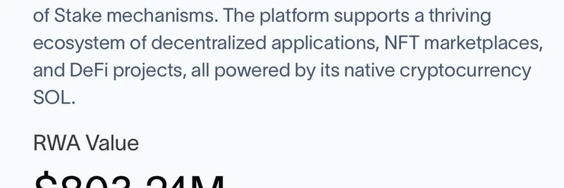 Solana RWAs가 $800M 돌파: 토큰화 자산의 사상 최고치