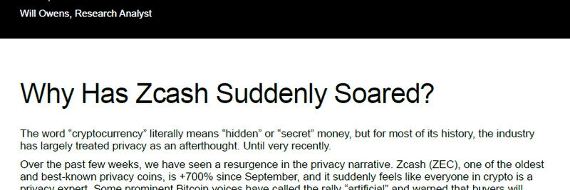 Zcash 飙升 700%：隐私币在加密热潮中回暖 — Galaxy Research 深度解析