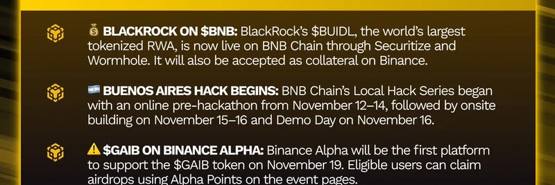 BNB Chain News Update: BlackRock's BUIDL Goes Live, GAIB Token on Binance Alpha, and Top Gainers Surging