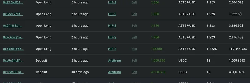 크립토 고래가 Hyperliquid에서 $ASTER 롱 포지션에 100만 달러 USDC 추가: 강세 신호?