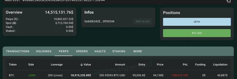 암호화폐 고래, 635만 달러 손실에도 Hyperliquid에 1,890만 달러 규모 비트코인 롱 오픈 — 밈 토큰에 호재?