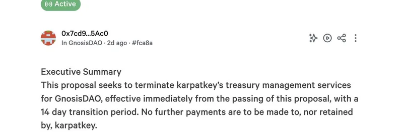 GnosisDAO, 커뮤니티 우려 속 Karpatkey 재무관리 서비스 종료 제안