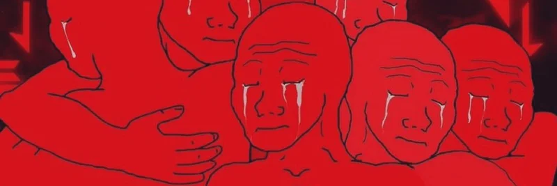 ビットコインが7か月ぶり安値の約89Kドルに：赤いWojakのグループハグ・ミームが暗号界の集合的な痛みを完璧に表現