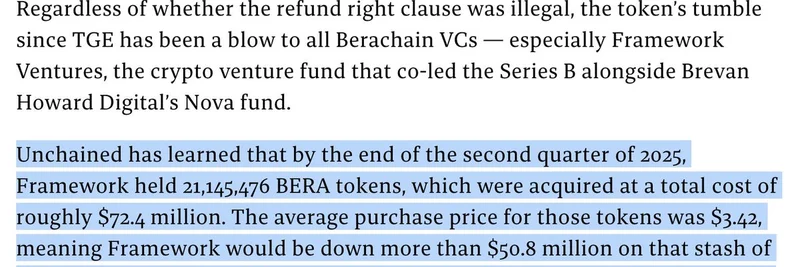 Berachain's Secret Refund Clause Exposes VC Risks: Framework Ventures Down $50M on BERA Tokens