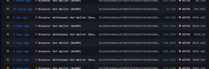 鲸鱼累计数百万 ASTER：最新 Binance 提现显示看涨势头