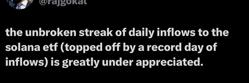 Solana ETFの連続流入記録：Raj Gokalが過小評価と指摘 — meme tokensへの影響