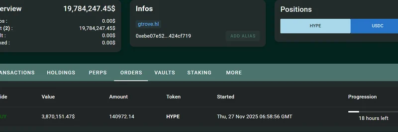 大型ホエールがHyperliquidで約491万ドル相当の$HYPEを蓄積：洞察と影響
