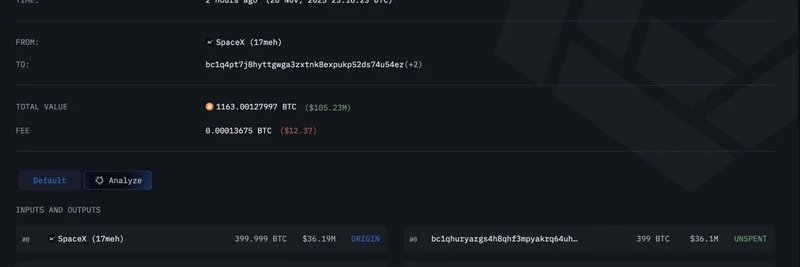 SpaceXが1,163 BTC（約$105M）をCoinbase Primeへ移動：暗号資産とミームトークンへの影響とは