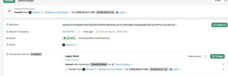 Binance Transfers $2B USDC to Solana Cold Wallet: Strategic Move After Market Flush?